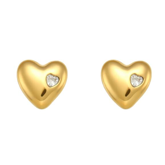 Heart Stud Earrings with Embedded Zircon 18K Gold Plated Stainless Steel - Picture 8 of 9